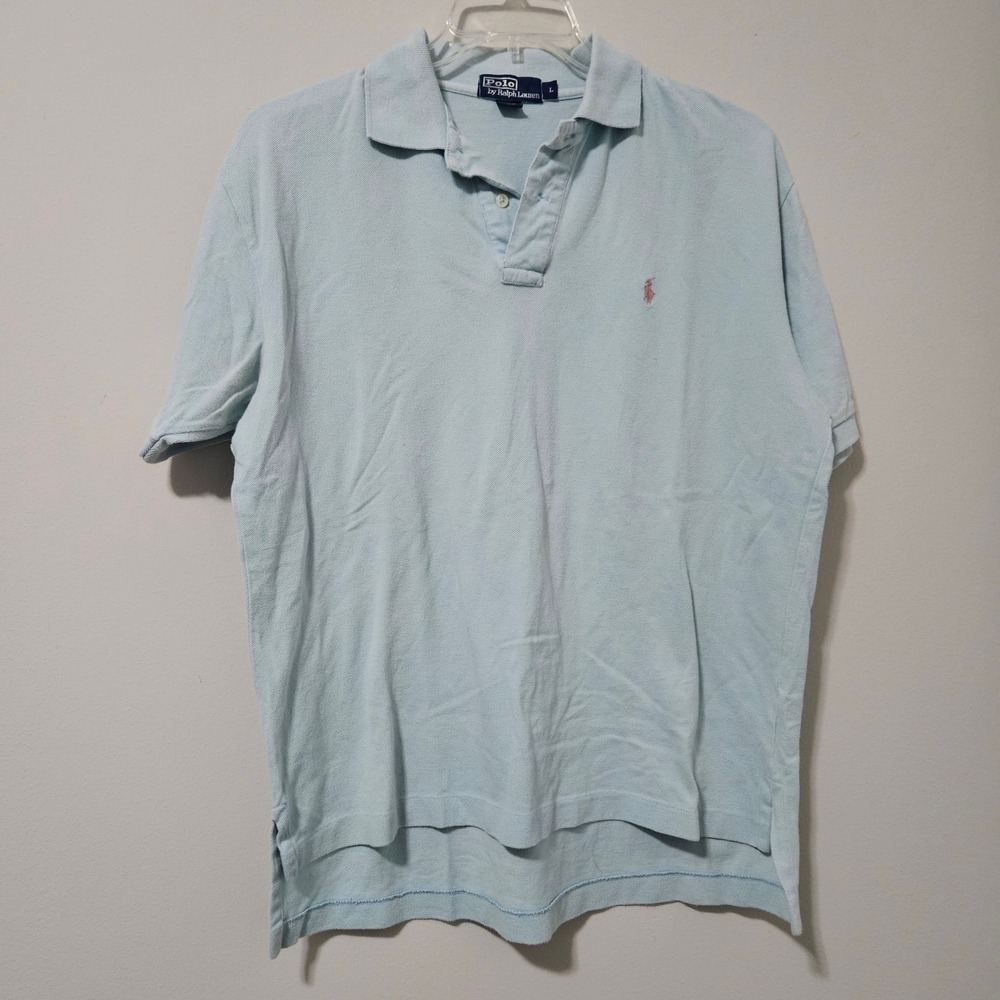Polo Ralph Lauren Mens Light Blue Cotton Pique Short Sleeve Polo Shirt Large‎